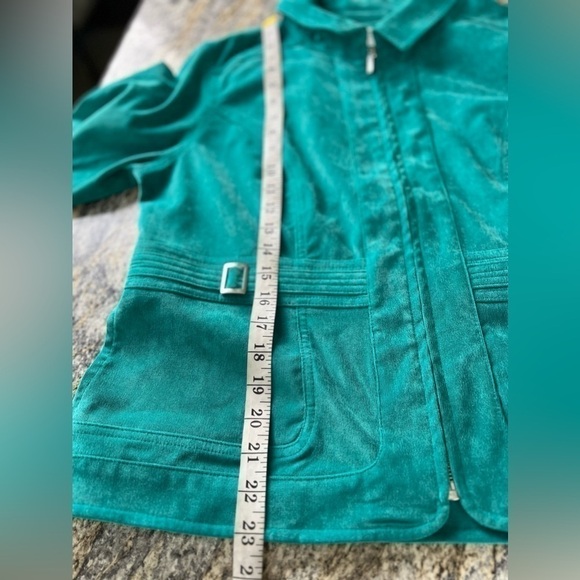 Christopher & Banks Spring Emerald Corduroy Silver Accent Zip Up Jacket Size P/L - Picture 12 of 15